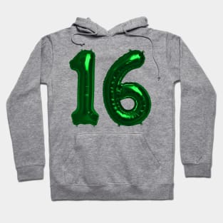 Bright Green 16th Birthday Metallic Helium Balloons Numbers Hoodie